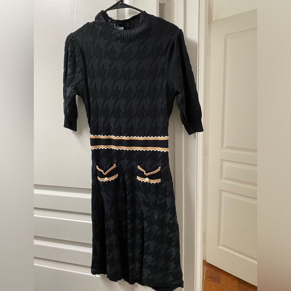 DALIA MACPHEE Black Knit Dress With Pearl Embellishments Size Large